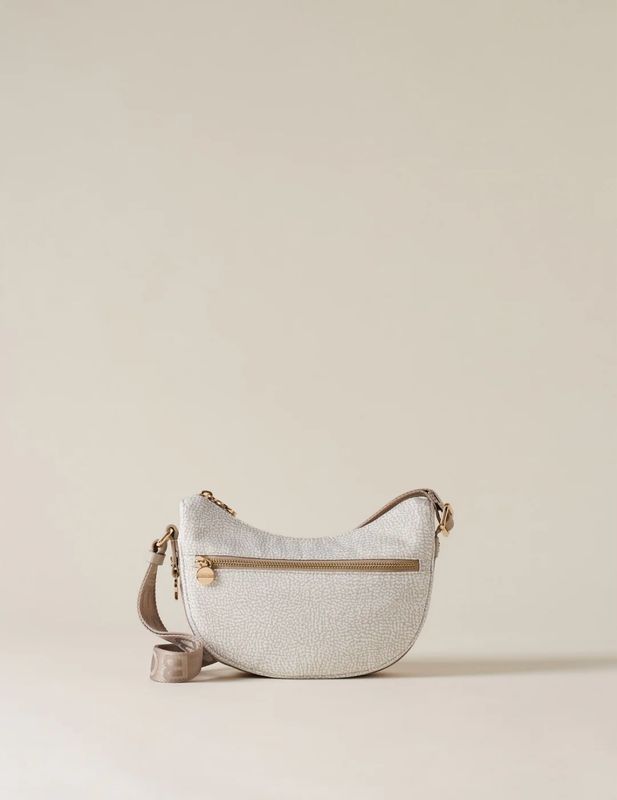 BORBONESE HOBO LUNA MINI Tracolla di Tessuto Riciclato OP White Cotton