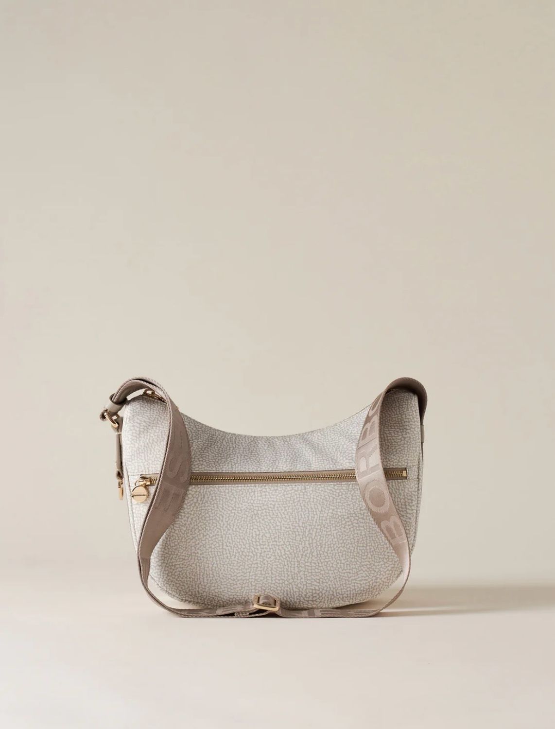 BORBONESE LUNA BAG SMALL Hobo di Tessuto Riciclato Op White Cotton BORBONESE LUNA BAG SMALL Hobo di Tessuto Riciclato Op White Cotton