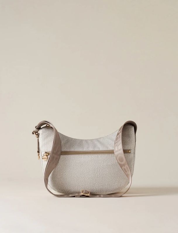 BORBONESE LUNA BAG SMALL Hobo di Tessuto Riciclato Op White Cotton