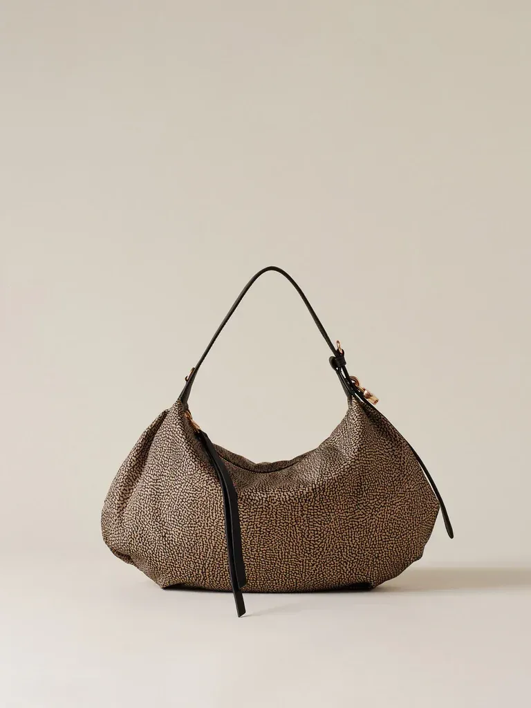 Borsa Hobo bag Borbonese Prive Small op Natural/Black
