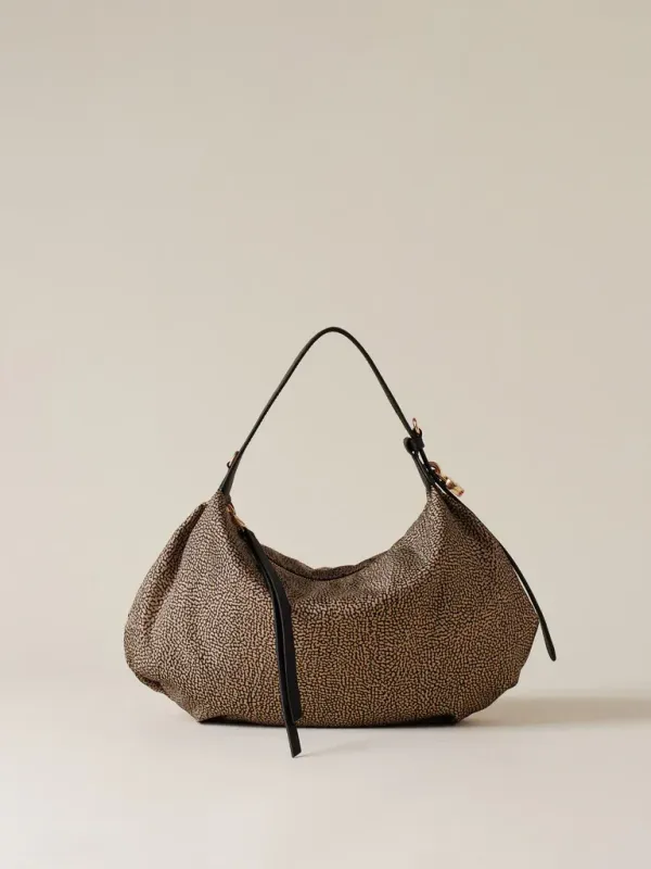 Borsa Hobo bag Borbonese Prive Small op Natural/Black Borsa Hobo bag Borbonese Prive Small op Natural/Black