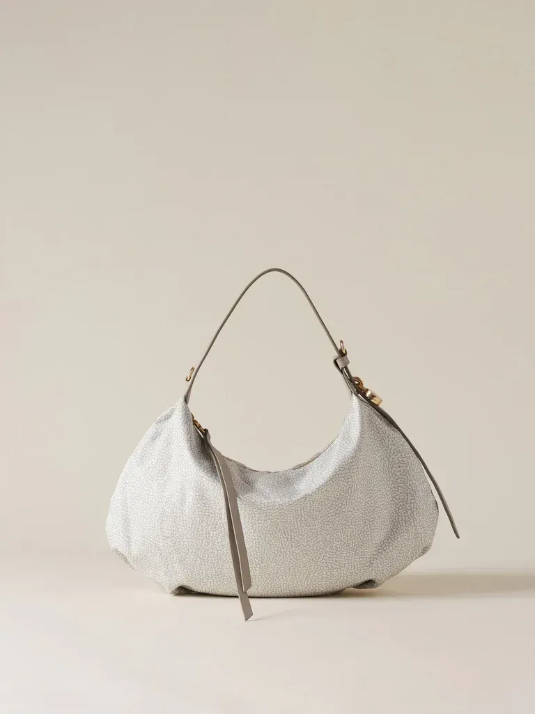 Borsa Hobo bag Borbonese Prive Small op White Cotton