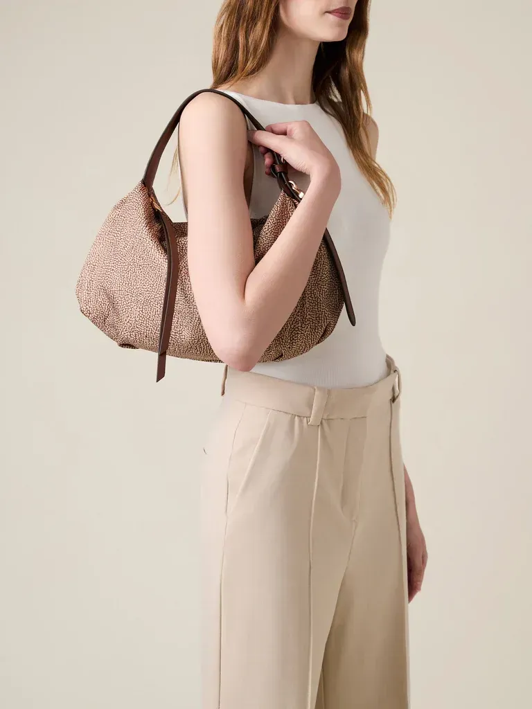 Borsa Hobo bag Borbonese Prive Small op Beige/Brown