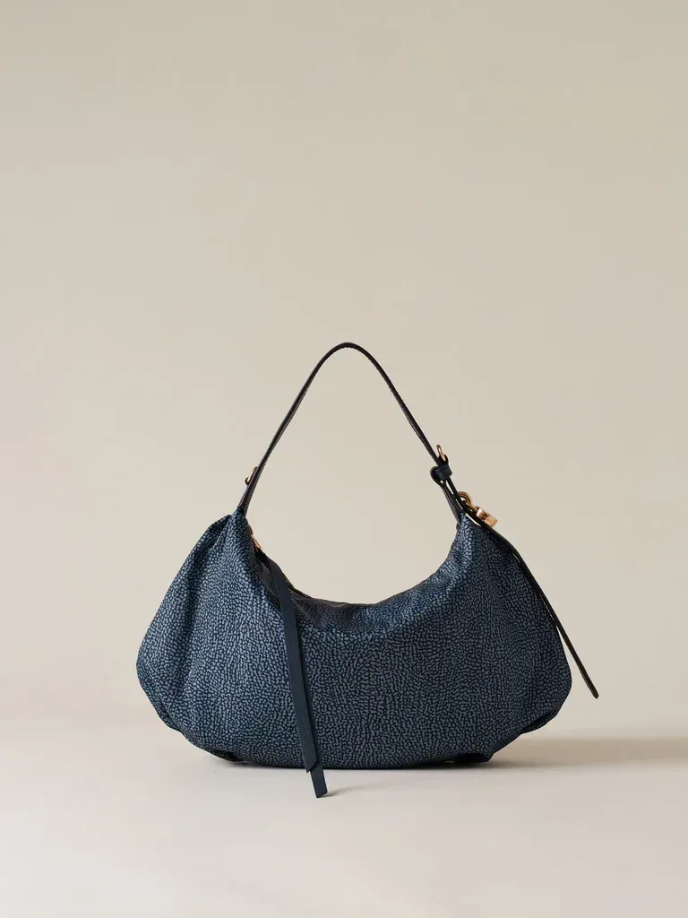 Borsa Hobo bag Borbonese Prive Small op Blu Lapis