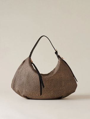 Borsa Hobo bag Borbonese Prive Medium Op Natural Black Borsa Hobo bag Borbonese Prive Medium Op Natural Black