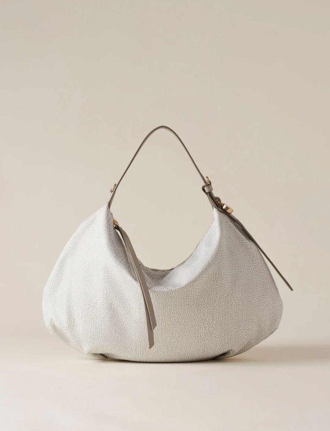 Borsa Hobo bag Borbonese Prive Medium Op White Cotton