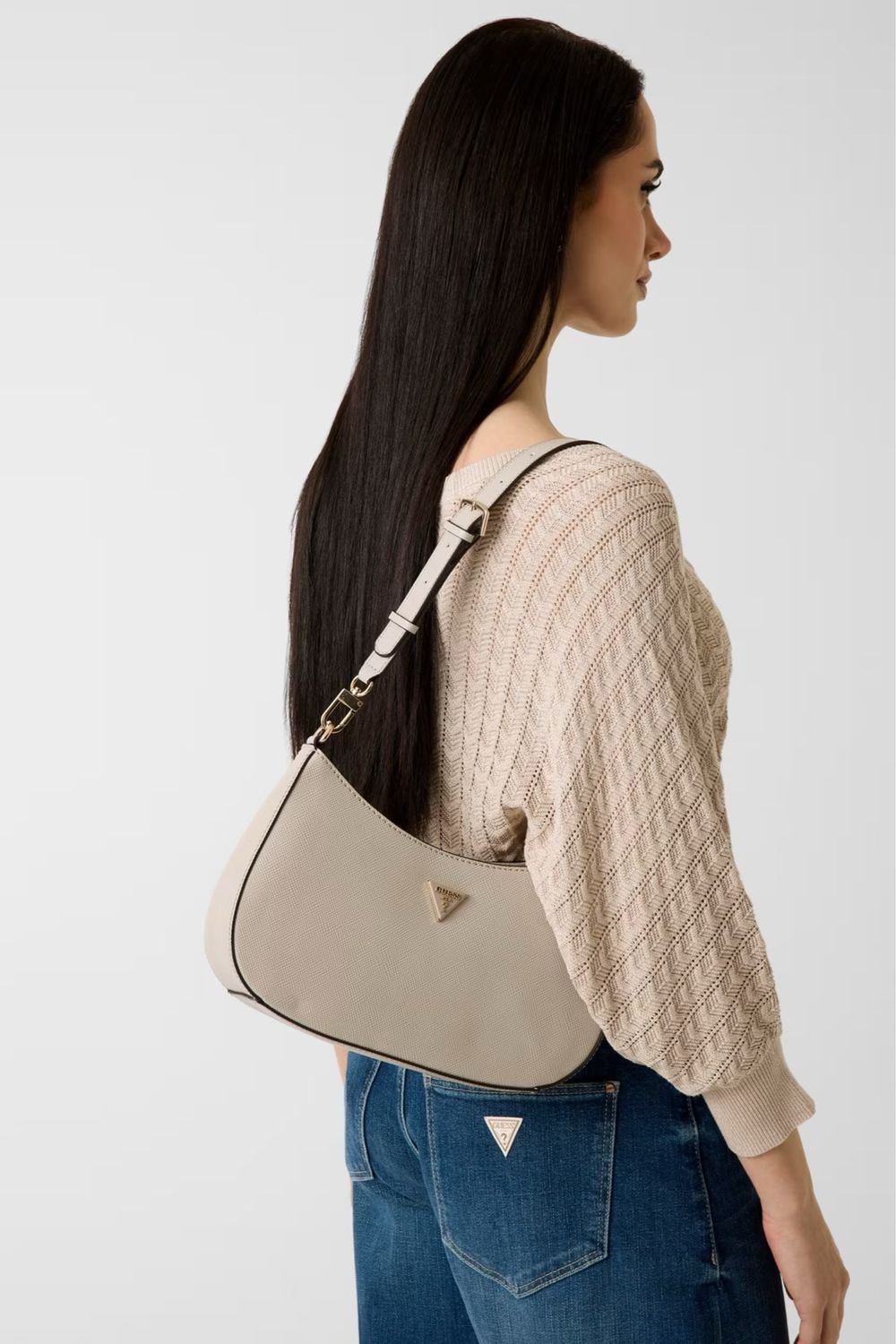 GUESS Borsa a spalla noelle saffiano Taupe