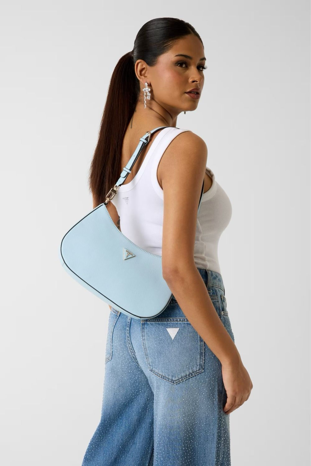 GUESS Borsa a spalla noelle saffiano Acqua