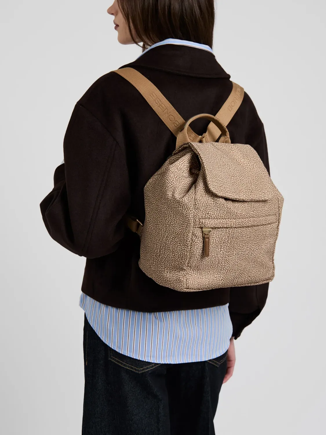 Borbonese B-Club Zaino Beige Marrone Borbonese B-Club Zaino Beige Marrone