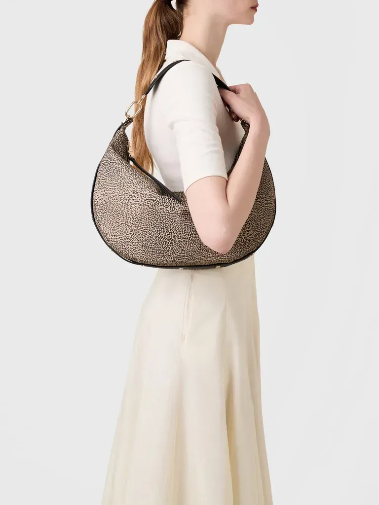 Borbonese Frame Hobo Bag Medium OP Naturale Nero