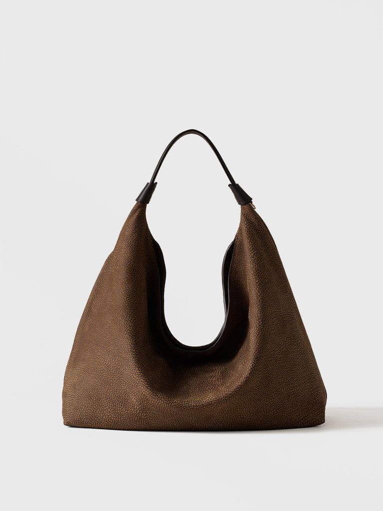 Borbonese in Pelle Plié Hobo Medium Cumino Ebano