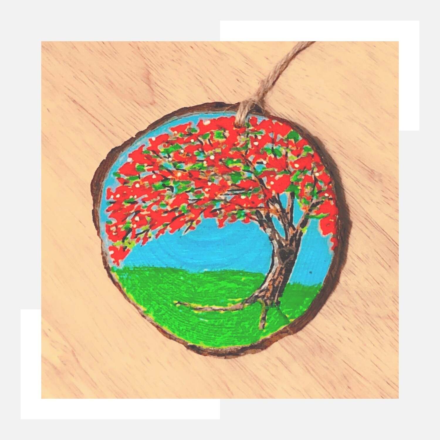 Hand Painted Wood Slice Ornament