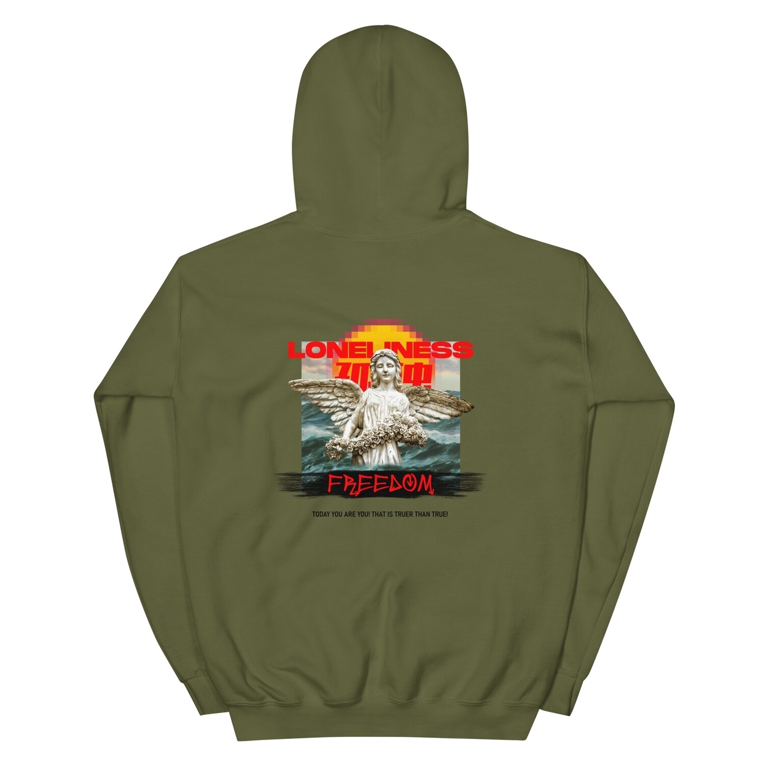 Unisex Hoodie ,,Loneliness" (military green, black)