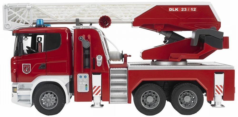 Grand "Camion De Pompiers Scania 1/16" Une Échelle dépliant 120 cm et Rotation 360, avec un Système "Pompe à Eau", Son et Lumière pour Dimension de 60x27x20 cm