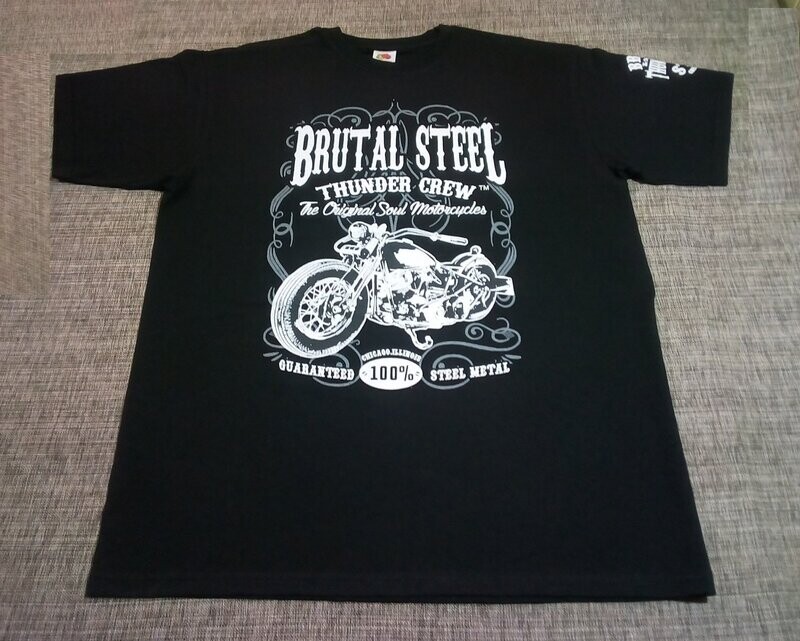 T-Shirt - L - Représentation d'une Moto Original Blanc pour "Brutal Steel  Thunder Crew" 100% Speed Métal" sur Fond Blanc.