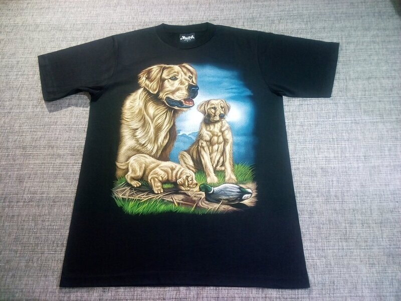 T-SHIRT - M - Famille de Trois Golden Retriever Poilu Marron Clair