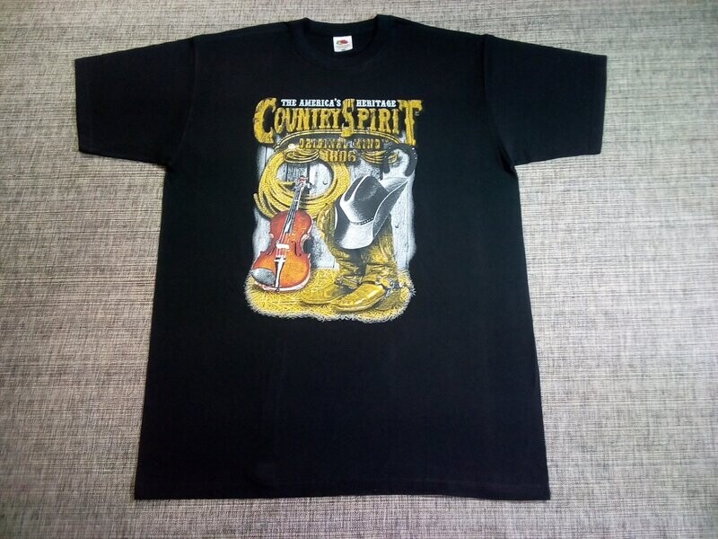 T-SHIRT - XL - Country Spirit "Violon, Botte, Chapeau, Corde, Fer à Cheval"