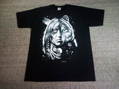 T-SHIRT - M - Portrait d'un Indien/Loup deux Visage