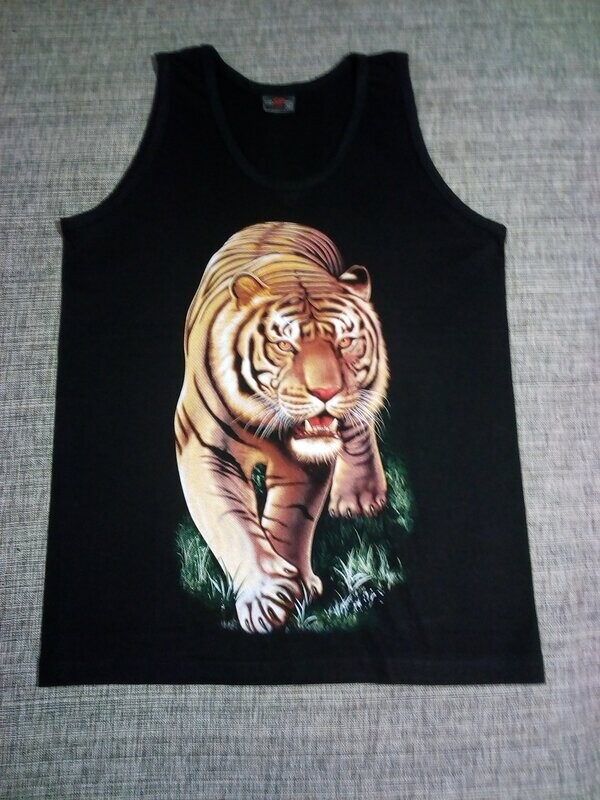 T-Shirt Marcel "Tigre Entier" Taille 58/60 - Un Tigre marchant dans sa Forêt à l’affute d'une Proie
