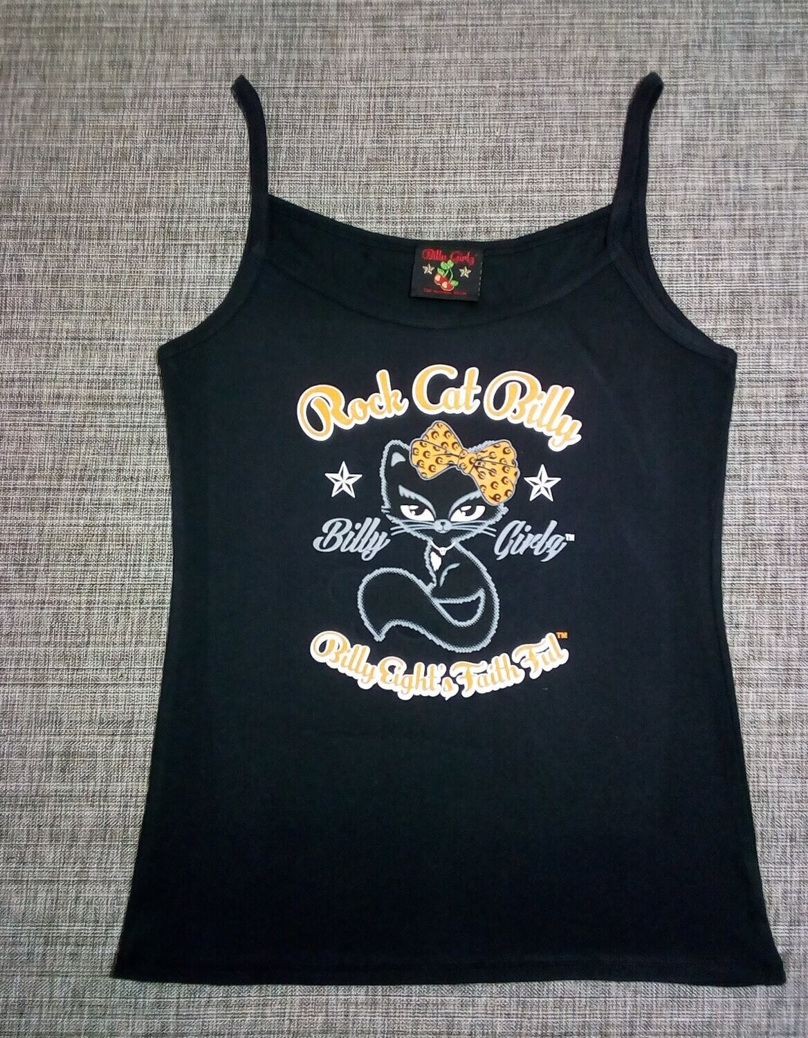 T-Shirt Marcel "Billy Girls" - Taille 38/40 - Miss Cat Girl "Rock Cat Billy" Portrait  de "Miss Billy Girl" avec son Nœud Papillon Orange