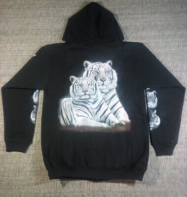 Un Sweat "Noir" de Taille 46/48, Représente "Portrait de Deux Tigres Blanc Assis, ils sont Magnifique.