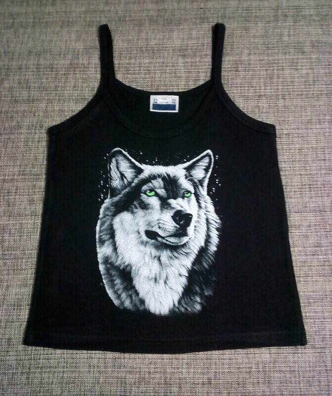 T-Shirt Marcel - Taille 30/32 - Portrait d'un Loup au Yeux Vert en Blanc & Gris
