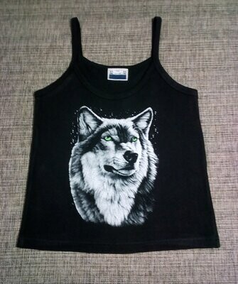 T-Shirt Marcel - Taille 30/32 - Portrait d'un Loup au Yeux Vert en Blanc & Gris