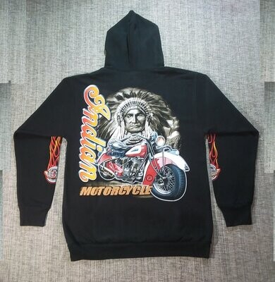Pull Sweat - L - Moto Indian Rouge avec Logo Pull Sweat - L - Moto Indian Rouge avec Logo "Indian" & "Motorcycle" avec Portrait d'un Chef Indien aux Plumes Gris/Noir