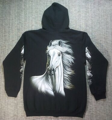 Un Sweat "Noir" de Taille 46/48, Représente "Portrait d'un Magnifique Cheval Blanc".