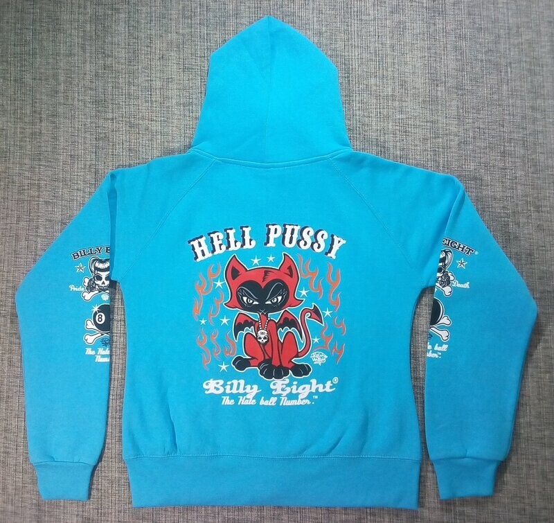 Un Sweat Un Sweat "Bleu" de Taille 46/48, Retrouvez La Magnifique Marque "Billy Eight" Représente sa "Diablesse prêt à Vous bondir... ", et son "Hell Pussy".