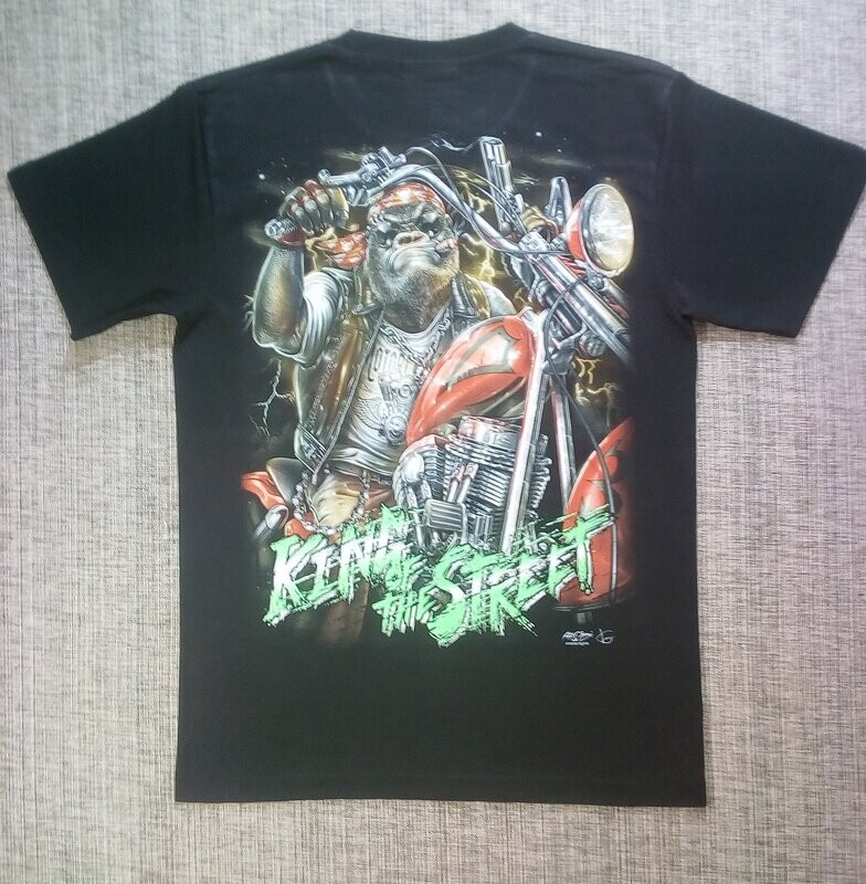 T-Shirt - M - Un Gorille Biker sur Moto Rouille/Orange et le Roi de la Route soit T-Shirt - M - Un Gorille Biker sur Moto Rouille/Orange et le Roi de la Route soit "King of the Street".
