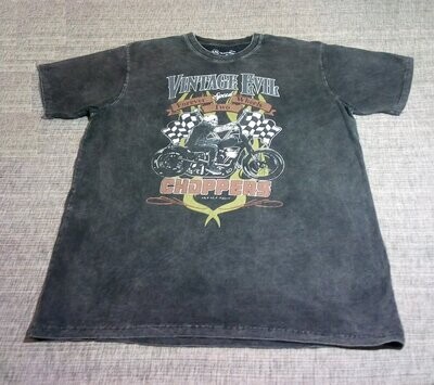 T-Shirt - 2XL - Un Motard sur sa Choppers et Deux Drapeaux de Départ avec Logo "Vintage Evil Choppers".