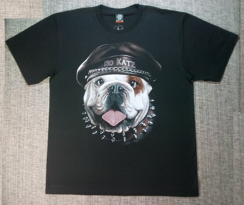 T-Shirt - L - Portrait d'un Dog avec sa Casquette et son Collier Rock Piquant - "No Katz"
