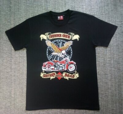 T-Shirt - 2XL - Un Aigle Vole au Dessus de sa Moto Rouge avec trois Banderoles "Thumber Crew" & "Mother" USA " Road"