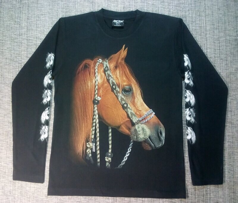 T-Shirt - L - Portrait d'un Cheval Marron avec un  Style Équestre