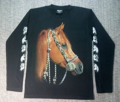T-Shirt - S - Portrait d'un Cheval Marron avec un  Style Équestre