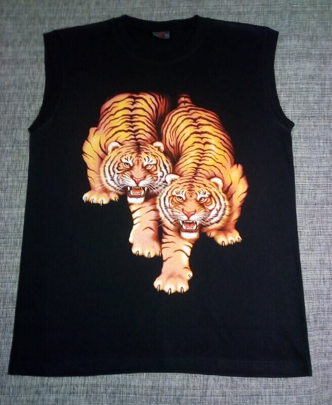 T-Shirt Débardeur - Taille 52/54 - Portrait de 2 Tigres Entier prêt à "bondir sur vous"!!