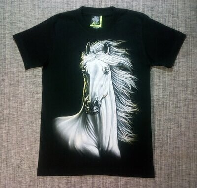 T-Shirt - S - Portrait d'un Cheval Blanc, avec une Allure Remarquable, on découvre sa Beauté.