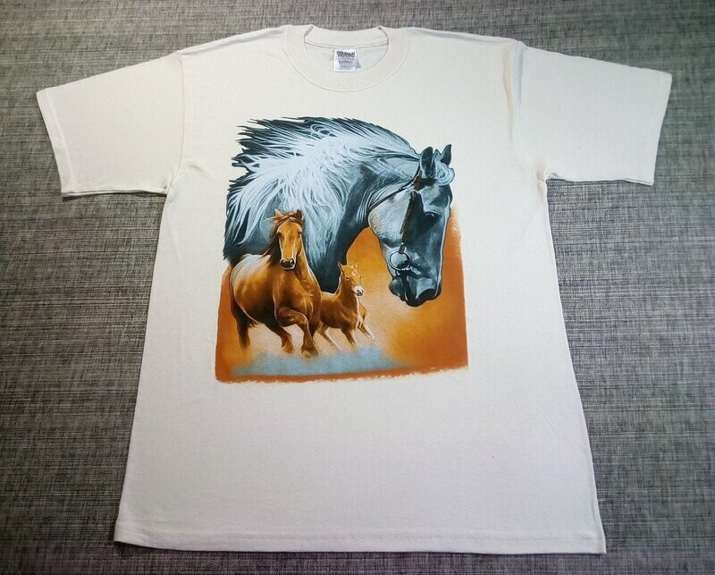 T-SHIRT - XL - Portrait de Cheval Blanc et Deux Chevaux Marron
