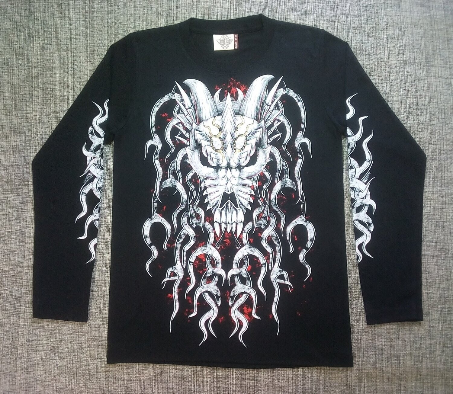 T-Shirt - S - Crâne de Dragon Blanc avec Corne Entouré de Symbol Lumineux