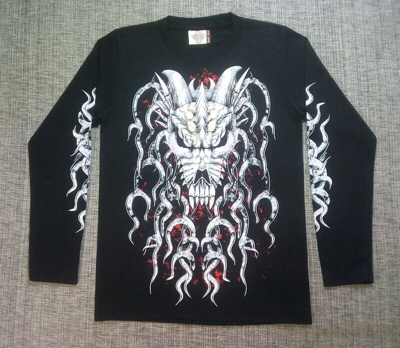 T-Shirt - S - Crâne de Dragon Blanc avec Corne Entouré de Symbol Lumineux
