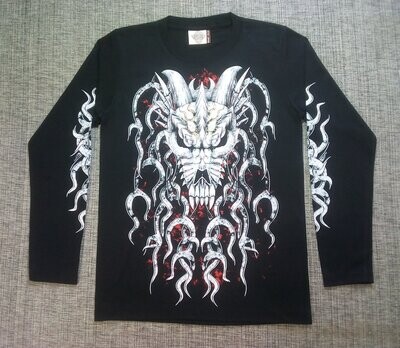 T-Shirt - S - Crâne de Dragon Blanc avec Corne Entouré de Symbol Lumineux