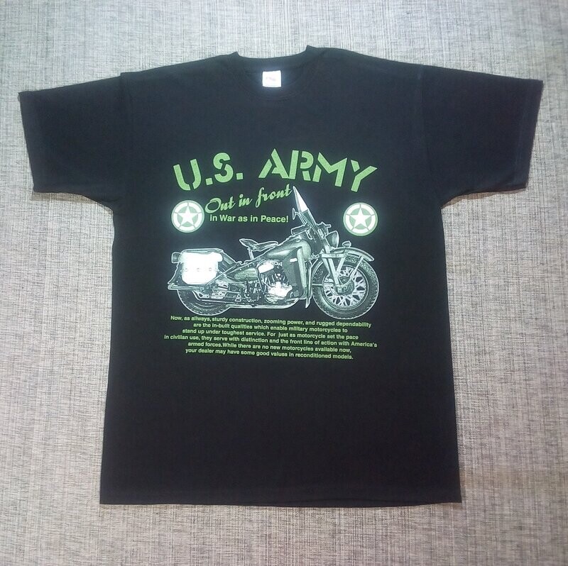 T-SHIRT - L - U.S.  Army "Moto Out in Front in War as in Peace "Écriture & Moto en Vert Militaire