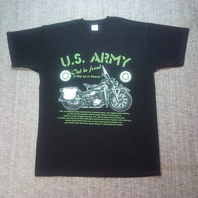 T-SHIRT - L - U.S.  Army "Moto Out in Front in War as in Peace "Écriture & Moto en Vert Militaire