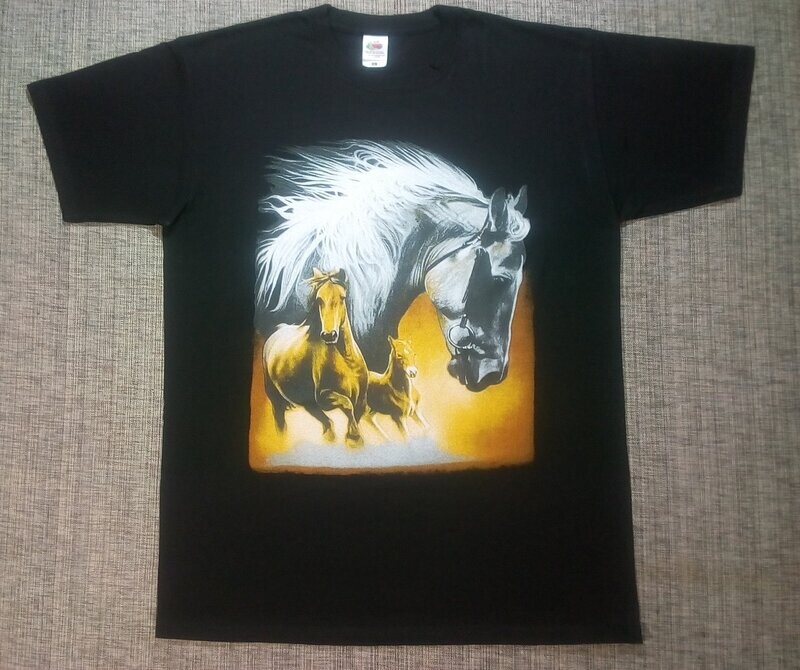 T-SHIRT - XL - Portrait de Cheval Blanc et deux Chevaux Camel Entier
