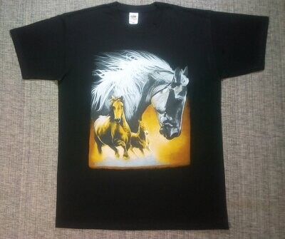 T-SHIRT - XL - Portrait de Cheval Blanc et deux Chevaux Camel Entier