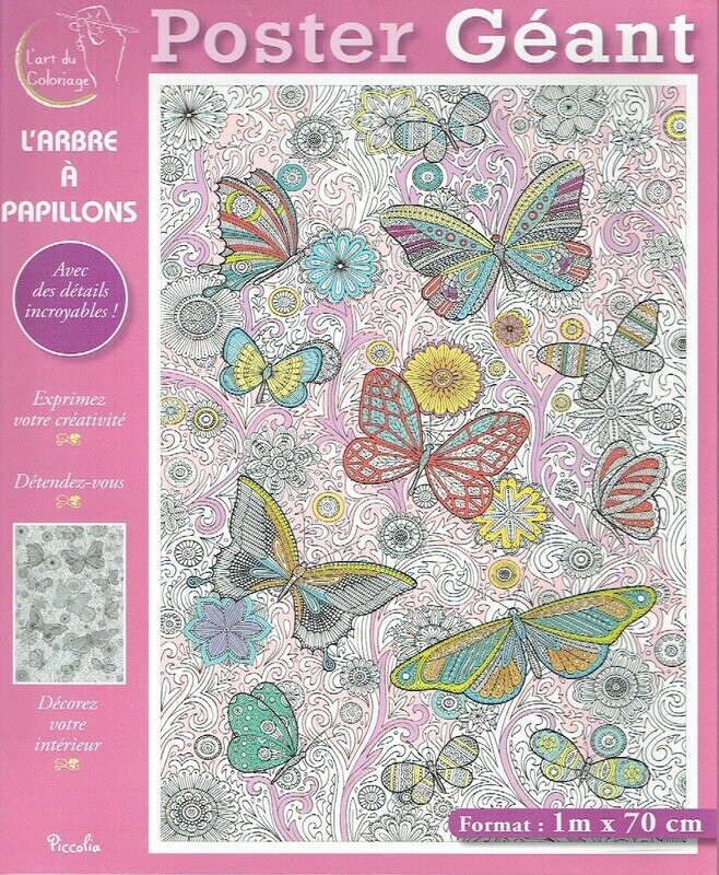 Grand Coloriage, "L'arbre à Papillons", Un Poster Géant de 1 m x 70 cm, Réaliser vos Couleurs pour créer un Arbre à Papillons...