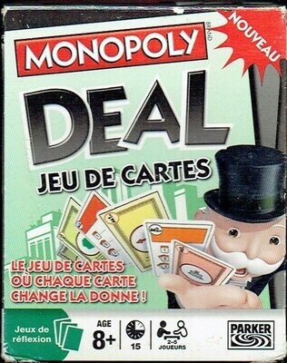 Le Jeux de Cartes Le Jeux de Cartes "Monopoly Deal", Où Chaque Carte Change la donne,Contient 110 Cartes, Pour les Enfants Comme les Ados, une utilisation en Famille où avec ses Amis.