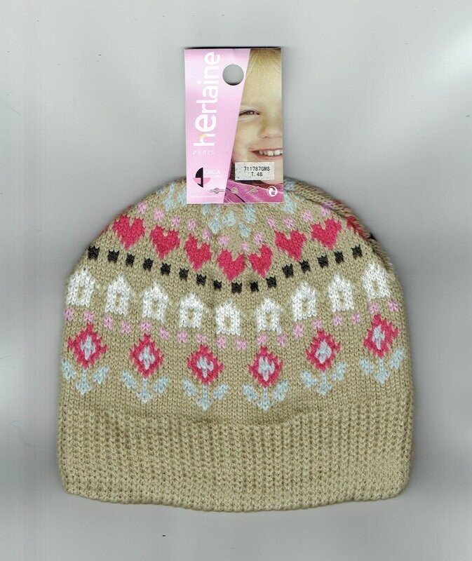 Bonnet Enfant Marron T48 - Fleurs, Maisons, Cœurs