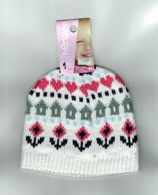 Bonnet Enfant Blanc T46 - Fleurs, Maisons, Cœurs